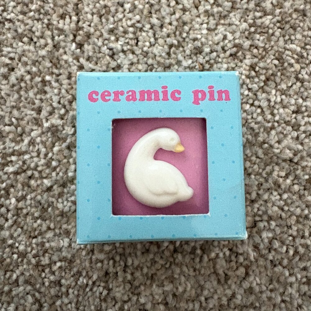 Vintage 1988 Ceramic Duck Goose Swan Brooch Hallmark in Box Easter Spring